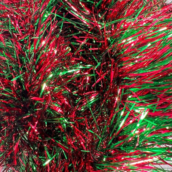 Vintage Red Green Feather Tinsel 47 Feet in 3 Sections Christmas Tree Wreath - Picture 3 of 6